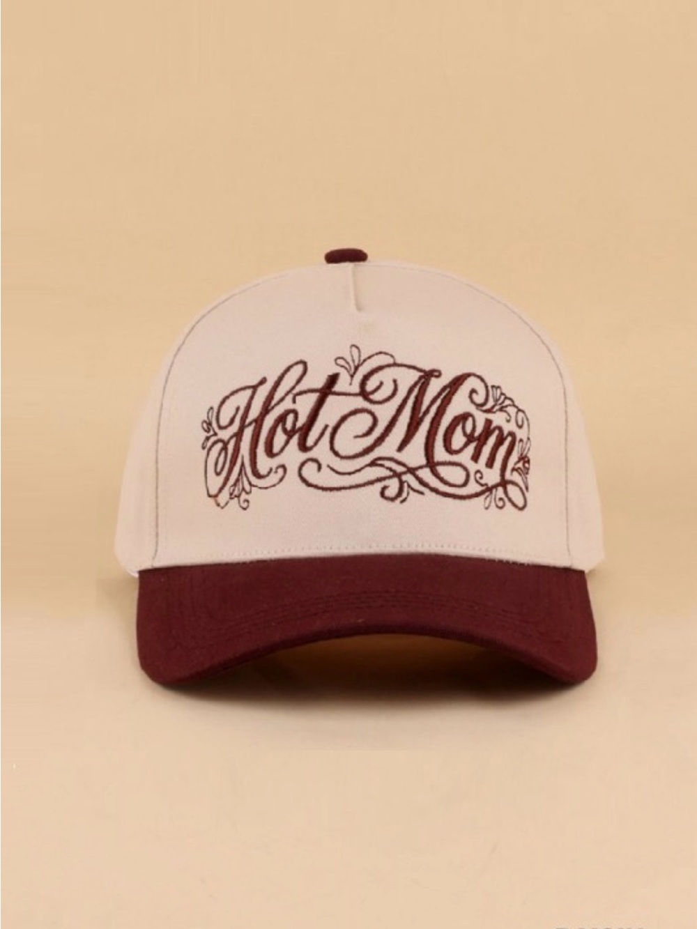 Hot Mom Embroidered Baseball Cap - beige and Burgundy